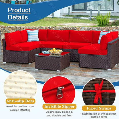 14 PCs Patio Cushion Covers for 7 PCs Outdoor Furniture Sectional Seating Sets Water Resistant Plus 2 Throw Pillows (Red, 24.8(L)*24.8(W)*3.14(T) inches)