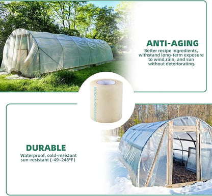 Greenhouse Repair Tape, 6.3 mil Thickness Greenhouse Plastic Tape, Clear UV Resistant Greenhouse Sheeting Coverings Film Tape(3inX213ft)