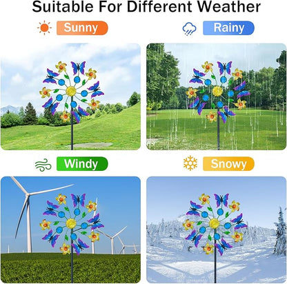 44" Butterfly Garden Wind Spinners - Metal Outdoor Stake Spinner Windmills, Wind Sculpture Yard Art Decorations for Patio & Lawn