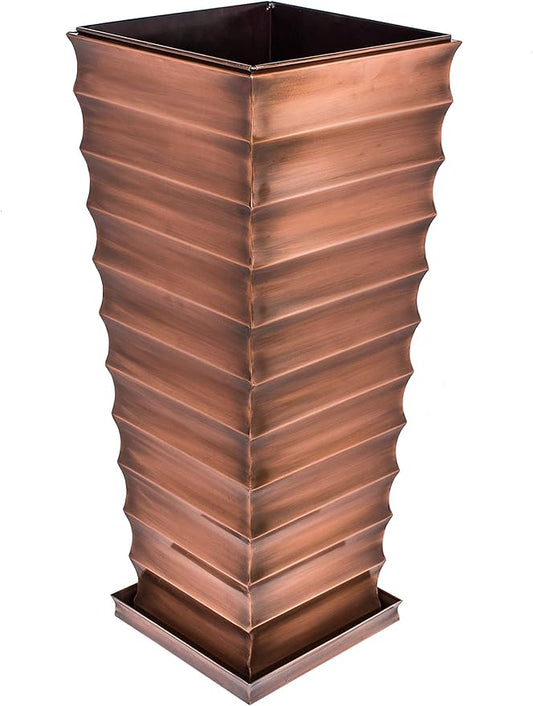 H Potter Tall Outdoor Indoor Antique Copper Planter Decorative Patio Deck Entryway Hallway Flower Large with Tray