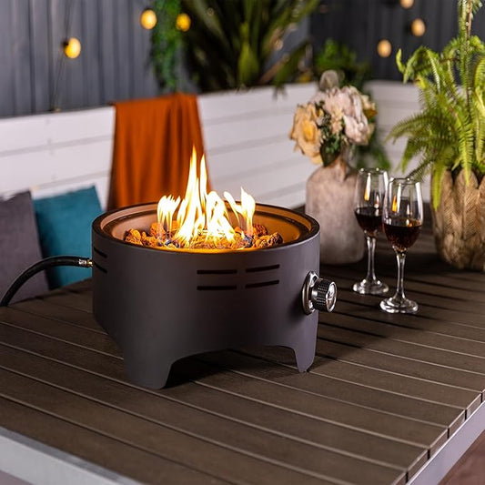 15" Portable Propane Tabletop Fire Pit, 40000 BTU Outdoor Gas Fire Bowl with Lid & Lava Rocks, Compact Steel Patio Heater for Camping, Balcony, Garden, Backyard, Easy Ignition & Adjustable Flame