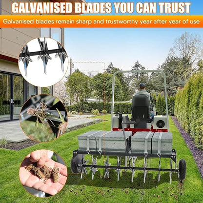 52" Tow Behind Plug Aerator with Transport Wheels, Plug Aerator Tow Behind with 40 Galvanised Steel Tines, Tow Behind Aerator for Gardens, Lawns, Farms