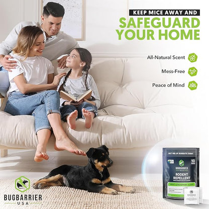 BugBarrier's Extra-Strength Mouse Repellent Deterrent Pouches, USDA 99% Biobased, Peppermint & Rosemary Oils Repel Mice Nesting in Car, RV, Boat, Garage, Shed, Cabin Made in The USA (Pack of 10)