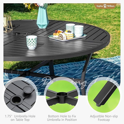 Sophia & William Outdoor Dining Set Patio Dining Set for 6 Round Patio Table and Chairs Set 7 Pieces Patio Set with Swivel Patio Chairs 54" Metal Table for Garden Pool All Weather Blue