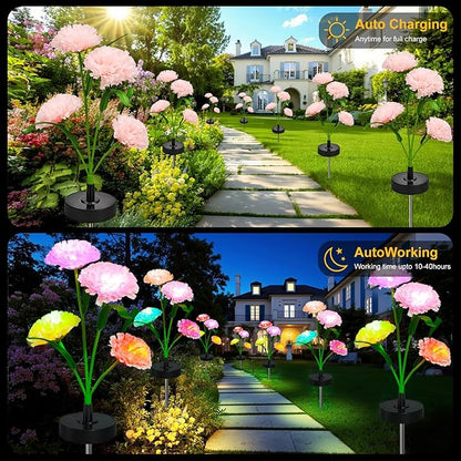 Solar Flowers Lights - Upgraded Outdoor Carnation Flowers Lights, 7-Color Changing & Waterproof Outdoor Solar Lights for Garden, Patio, Backyard,Party and Office (Carnation, 4)