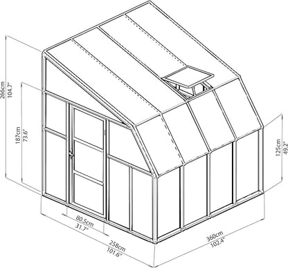 Palram Canopia Rion Sun Room 8 Ft. x 8 Ft. Solarium, Lean-to Greenhouse DIY Kit, Attach to House, Large Twin Wall Polycarbonate, 100% UV Protection for Porch, Patio Outdoors with Window Vent (White)