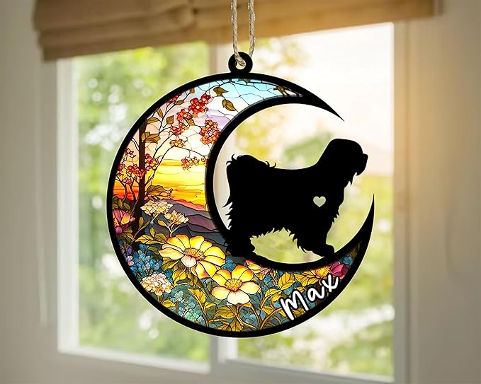 Personalized Dog Memorial, Custom Name Tibetan Terrier Dog Christmas Ornament with Name, Custom Breeds, Pet Loss Light Catcher, Gifts for Lovers Loss of Pet Sympathy on Mothers Day Christmas