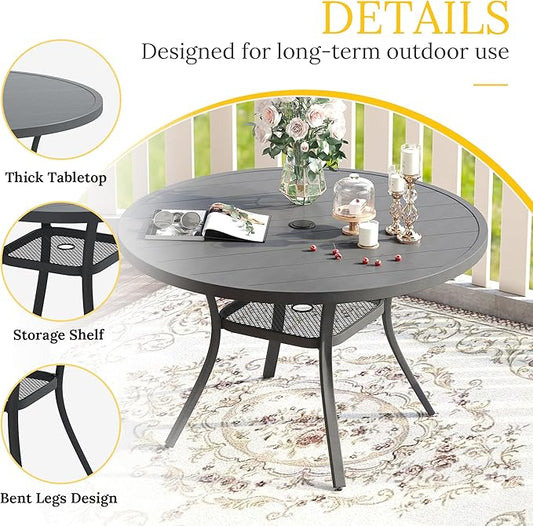 VICLLAX 7 Pieces Patio Dining Set for 6, All Weather Outdoor Furniture - 47.2" Round Patio Table and Swivel Padded Chairs, Grey Tabletop and Fabric