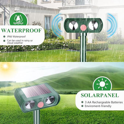 4 Pack Solar Ultrasonic Animal Repellent Outdoor Deer Repellent Cat Repellent Animal Raccoon Deterren Motion Detection Scare Squirrel, Rabbit Waterproof for Yard Farm Garden
