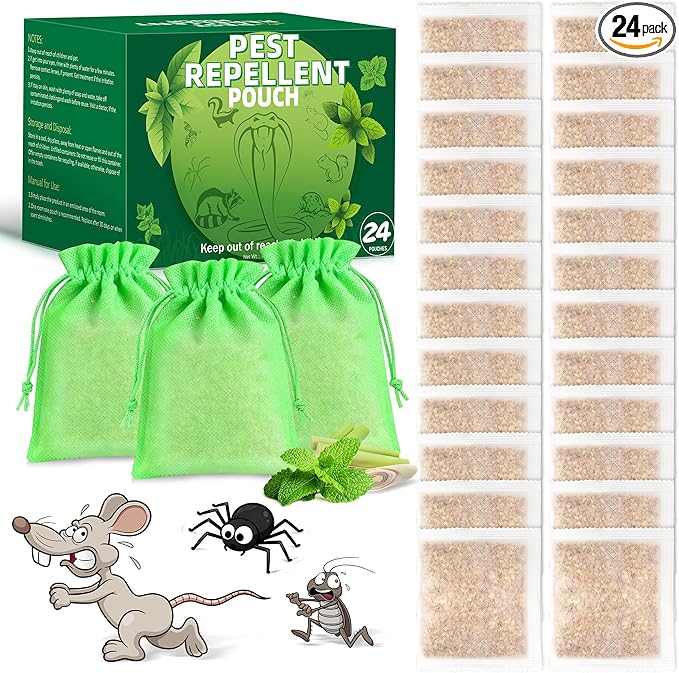 Mouse Repellent Pouches, 24PCS Peppermint Oil to Repel Mice and Rats, Rodent Repelling Packs, Natural Rat Deterrent, Indoor & Outdoor Use, Family & Pet Safe