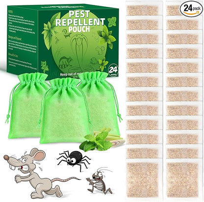 Mouse Repellent Pouches, 24PCS Peppermint Oil to Repel Mice and Rats, Rodent Repelling Packs, Natural Rat Deterrent, Indoor & Outdoor Use, Family & Pet Safe