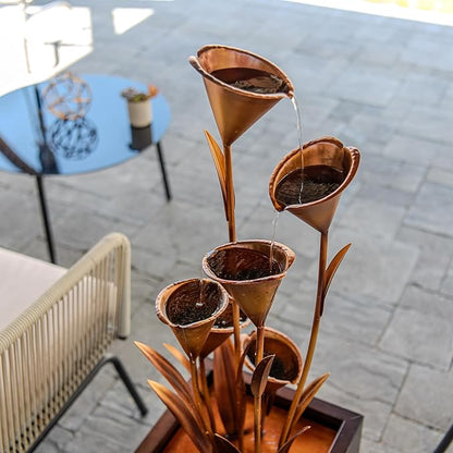 XBrand Metal Sculptural Multi-Tiered Flower Water Fountain, No LED Lights, Bronze, 46" Tall