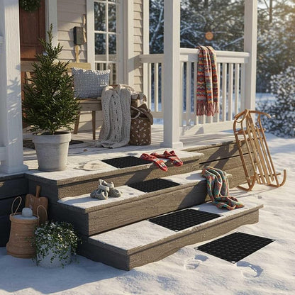 Riakrum 2 Pcs Heated Snow Melting Mats Outdoor, 10 x 15 in Winter Anti-Slip Heated Rubber Mat for Walkways Decks and Sidewalks, Snow and Ice Melting Pads Connection with 9.84 ft Power Cord