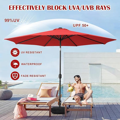 Sundale Outdoor 10 ft Patio Umbrella with Sand Bag Umbrella Base Included, Outdoor Umbrella with Tilt and Crank, Red