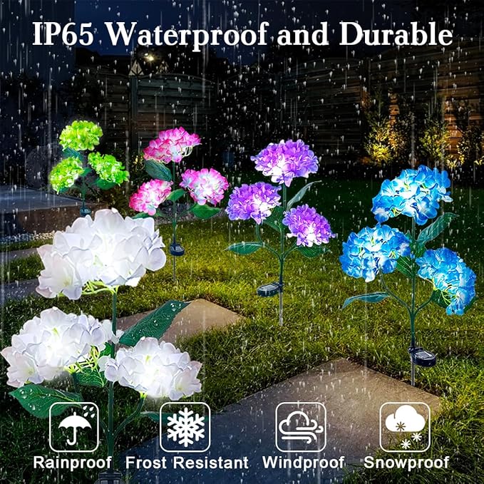Aolyty Solar Garden Lights Outdoor, Solar Hydrangea Lights IP65 Waterproof LED Flowers Stake Lights 2 Pack for Garden Pathway Patio Backyard Landscape Decorative (Pink)