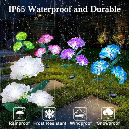 Aolyty Solar Garden Lights Outdoor, Solar Hydrangea Lights IP65 Waterproof LED Flowers Stake Lights 2 Pack for Garden Pathway Patio Backyard Landscape Decorative (Pink)