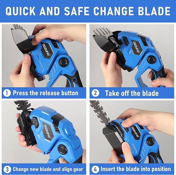 AZZUNO Hedge Trimmer Cordless, 2-in-1 Battery Powered Electric Hedge Trimmer&Grass Shears with Battery and Charger Included,Handheld Grass Cutter Shrub Trimmer for Gardens, Yards, Lawns