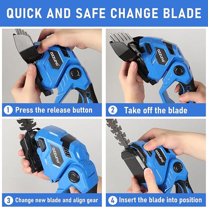 AZZUNO Hedge Trimmer Cordless, 2-in-1 Battery Powered Electric Hedge Trimmer&Grass Shears with Battery and Charger Included,Handheld Grass Cutter Shrub Trimmer for Gardens, Yards, Lawns