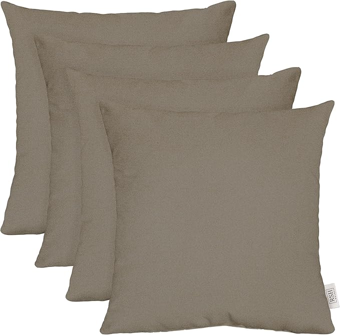RSH DECOR: Sunbrella Square Throw Pillows Set of 4 | 17" x 17" | Water and Fade-Resistant Performance Fabric | Outdoor Pillow Covers with Down-Alternative Inserts | Made in USA (Cast Sand Tan)