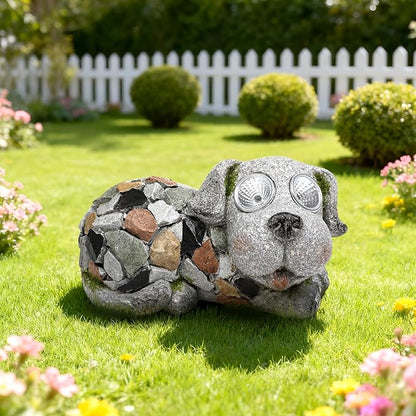Outdoor Garden Decor Solar Dog Statue & Sculpture, Cute Dog Garden Statue, Solar Yard Decorations for Lawn Patio Front, Stone Resin Figurine ldeal Gift for Mom