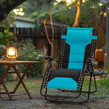 MAISON ARTS Oversized Padded Zero Gravity Chairs Set of 2, Folding Patio Lounge Chair, 28" Wide Seat Anti Gravity Recliners for Outdoor Lawn Camping Poolside Yard, Support 400lbs, Aqua