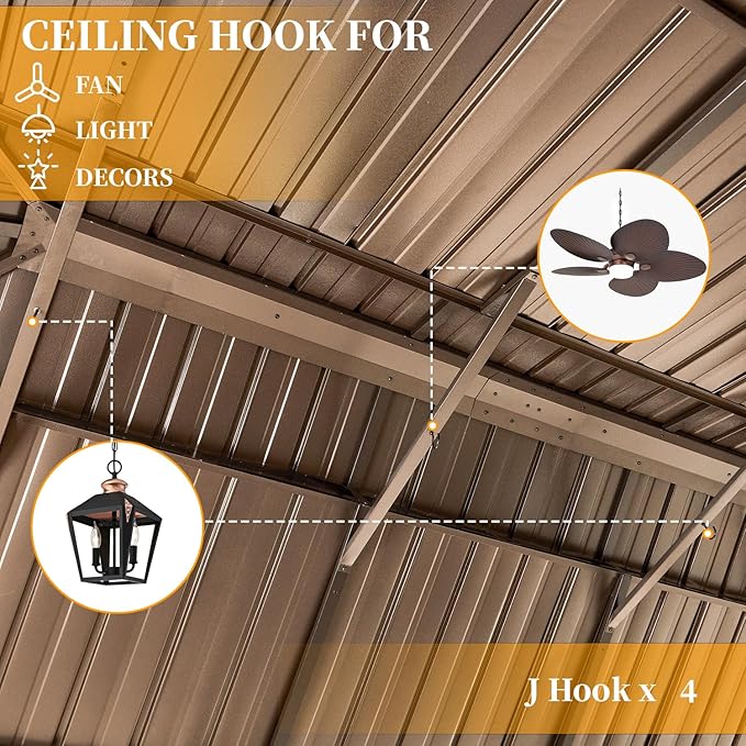YOLENY 14'x24' Hardtop Gazebo,Galvanized Steel Double Roof Gazebos with Aluminum Frame, Permanent Metal Pavilion with Netting and Curtains for Patio Backyard Deck and Lawns