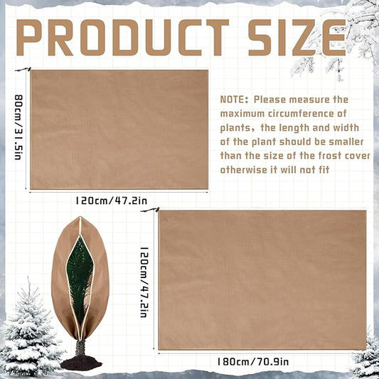 4 Pcs Plant Covers Freeze Protection Reusable Plant Protector with Zipper and Drawstring, Winter Bush Covers Freeze Protection from Cold Sun Frost Wind(Brown)