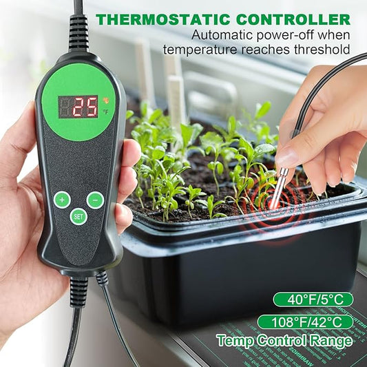 Seedling Heat Mat with Built-in Temperature Controller (2 Pack), 10" x 20.75" Plant Heating Pad with Thermostat for Indoor Seed Starting Germination Hydroponics Waterproof