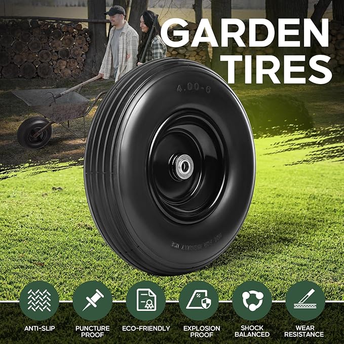 Taifa 13 Inch 1 Pack Solid Flat Free Replacement Tires and Wheels 4.00-6 with 5/8'' Axle Bore Hole, Air Less Wheel for Wheelbarrow/Wagon/Hand Truck/Trolley/Garden Scooter etc.