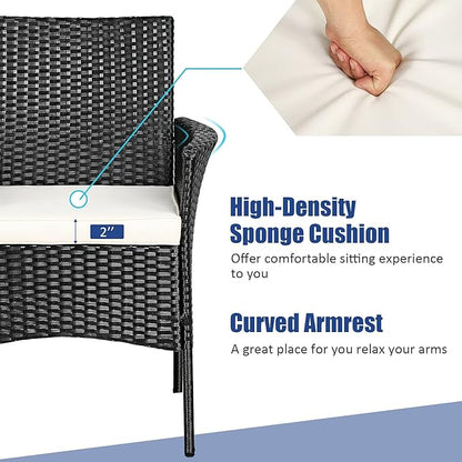 HAPPYGRILL 2 Pieces Patio Chairs Set Outdoor Rattan Wicker Single Armchair PE Furniture Sofa Set with Cushions