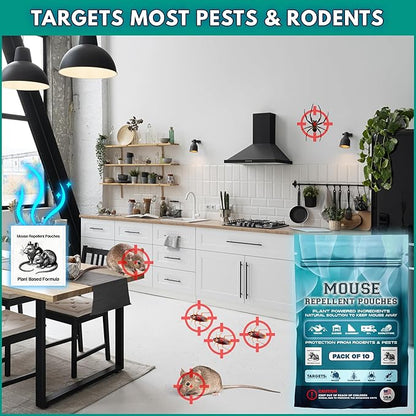Extra Strong 10Pack Natural Mouse Repellent Pouches Botanical Mice Repellent Pouches Rodent-Repelling Pouches for Indoor and Outdoor Pest Control Pouches for Home Attic Office Shed Barn Storage/RV