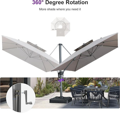 PURPLE LEAF Patio Umbrella with Base Included 10' X 13' Outdoor Cantilever Umbrella Large Rectangle Double Top Heavy Duty Offset Umbrella with 360-Degree Rotation for Pool Garden Deck Cast Ash