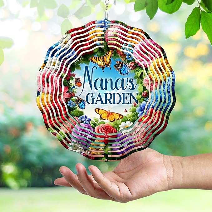 FLAGWIX Christmas Garden Gifts for Grandma - Nana's Garden 3D Stainless Steel Metal Wind Spinners 12 in - Gardening Grandma Christmas Birthday Gifts for Women Nana Gigi, Grandmother Gift Ideas