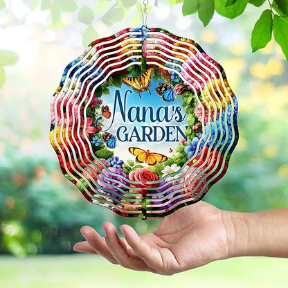 FLAGWIX Christmas Garden Gifts for Grandma - Nana's Garden 3D Stainless Steel Metal Wind Spinners 12 in - Gardening Grandma Christmas Birthday Gifts for Women Nana Gigi, Grandmother Gift Ideas