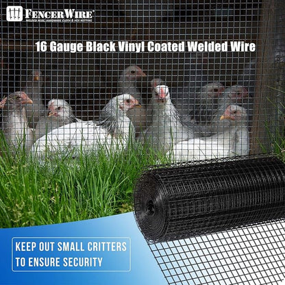 Fencer Wire 16 Gauge Black Vinyl Coated Welded Wire Mesh Size 1.5 inch by 1.5 inch (3 ft. x 50 ft.)
