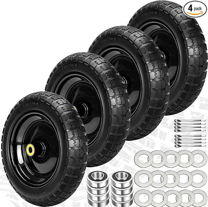 13" Flat Free Wheels Replacement for GOR Garden Cart Tires, 4.00-6 Solid Tires with 5/8"Bearings, 13" No Flat Wheels for GOR Garden Carts/Hand Trucks/Garden Carts