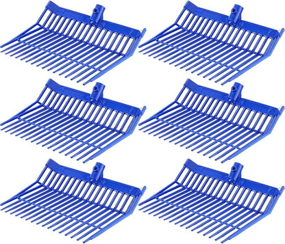 Lasnten 6 Pcs Manure Fork Head Bulk 18 Tines Pitch Fork Replacement Head with Screws and Nuts Durable Stable ABS Plastic Pitchfork for Horse Stall Picking up Manure(Blue)