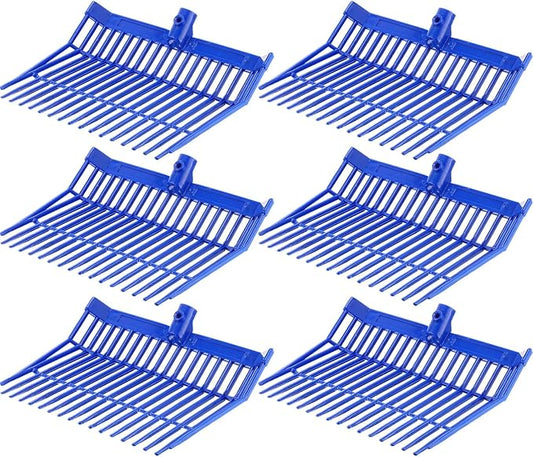 Lasnten 6 Pcs Manure Fork Head Bulk 18 Tines Pitch Fork Replacement Head with Screws and Nuts Durable Stable ABS Plastic Pitchfork for Horse Stall Picking up Manure(Blue)