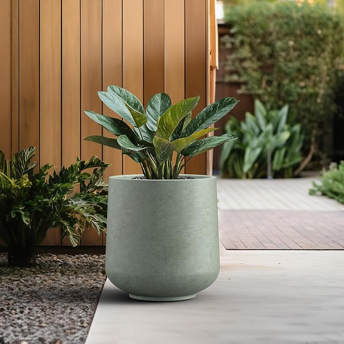 Kante 15.3" Dia Round Concrete Planter, Outdoor Indoor Large Plant Pots Containers with Drainage Hole and Rubber Plug for Home Garden Patio, Mint Green