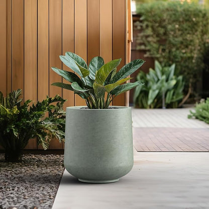 Kante 15.3" Dia Round Concrete Planter, Outdoor Indoor Large Plant Pots Containers with Drainage Hole and Rubber Plug for Home Garden Patio, Mint Green