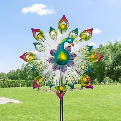 45" Peacock Garden Wind Spinners - Solar Metal Clearance Windmill Kinetic Wind Spinner Outdoor Decor, Wind Sculpture Yard Art for Patio & Lawn