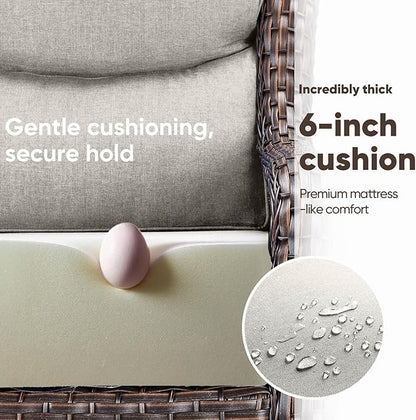 Swivel Patio Chairs sofa Set of 6 - 6" Thick Cushion - Wicker Outdoor Swivel Rocker Patio Chair ,Sofa/Glass coffee table, High Back Comfortable Outdoor Glider Chairs - Brown Wicker | Beige Cushions