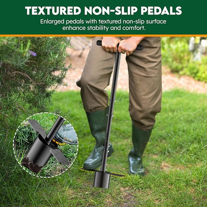 BreeRainz Bulb Planter Tool Long Handle, Height Adjustable Sod Plugger Tool w/ 3.5" Wide Serrated Base,Heavy Duty Dual-Peda Garden Tool for Planting Tulips,Iris,Daffodils,Soil Sampler Transplanting