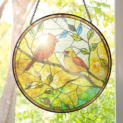 FLAGWIX Red Cardinal Gifts for Women Men - Stained Glass Window Hanging 8 in - Sun Catchers Indoor Window for Home Decor, Sympathy Bereavement Cardinal Memorial Gift Ideas