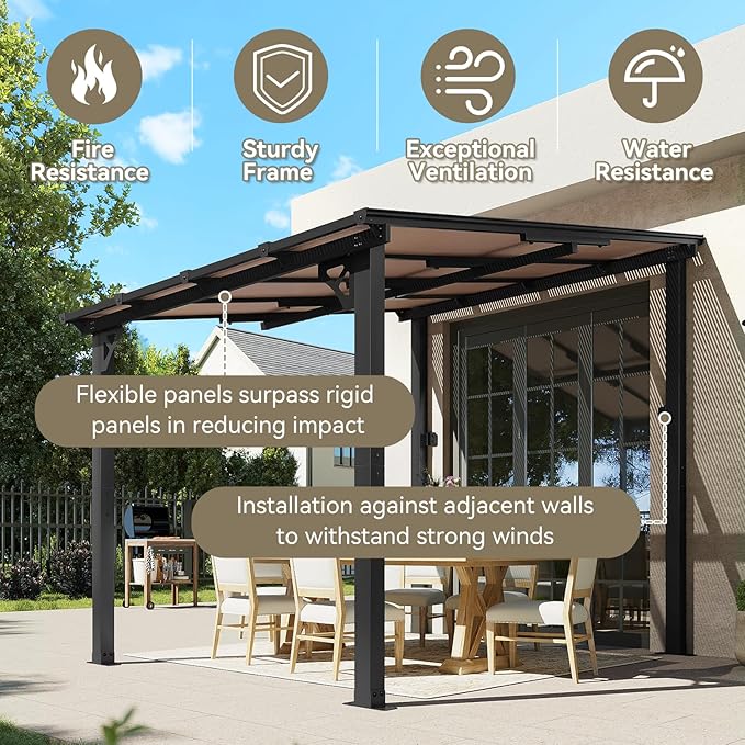 Aoxun 8’x10’ Gazebo, Wall Mounted Gazebos Pergola on Clearance, Outdoor Patio, Large Wall-Mounted Heavy Duty Awnings for Patio, Decks, Backyard（Black）