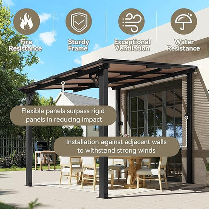 Aoxun 8’x10’ Gazebo, Wall Mounted Gazebos Pergola on Clearance, Outdoor Patio, Large Wall-Mounted Heavy Duty Awnings for Patio, Decks, Backyard（Black）