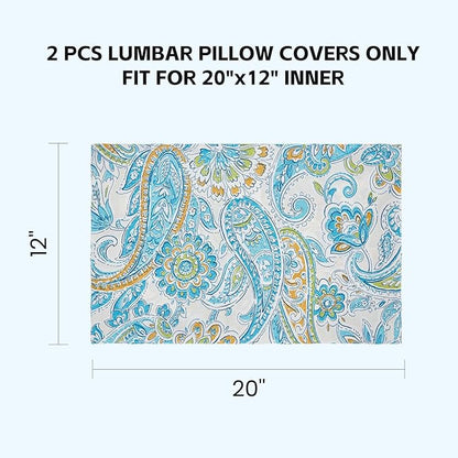 Outdoor Lumbar Pillows Waterproof Covers 2 Pack 12×20 Inch, Decorative Toss Pillows Covers, Rain-Proof, Fade Resistant for Patio Furniture, Sofa, Couch, Garden