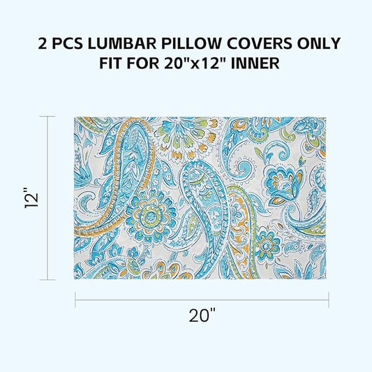 Outdoor Lumbar Pillows Waterproof Covers 2 Pack 12×20 Inch, Decorative Toss Pillows Covers, Rain-Proof, Fade Resistant for Patio Furniture, Sofa, Couch, Garden
