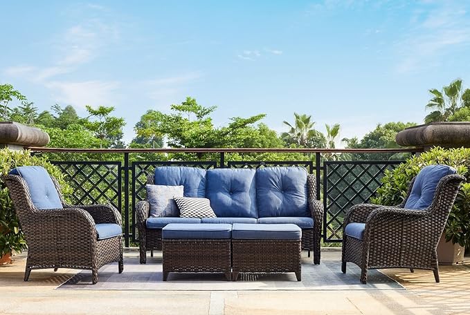 HUMMUH 3-Seat Outdoor Wicker Sofa PE Rattan Patio Couch with Thick Cushions,Deep Seat High Curved Back Armset Patio Sofa…