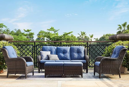 HUMMUH 3-Seat Outdoor Wicker Sofa PE Rattan Patio Couch with Thick Cushions,Deep Seat High Curved Back Armset Patio Sofa…